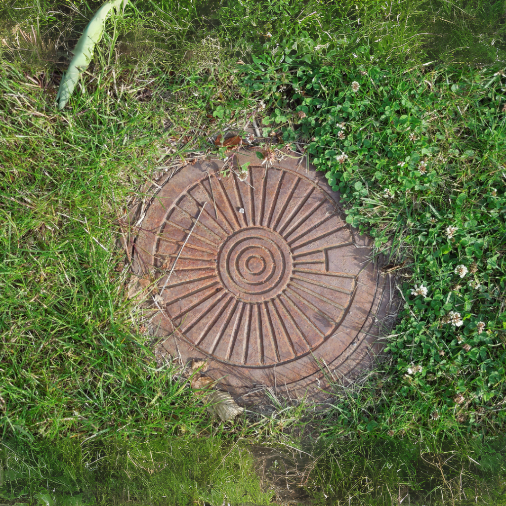 A drain cap buried in the grass showcasing where to diagnose common commercial sewer problems.